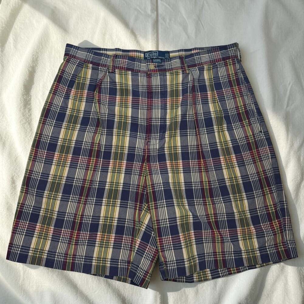 Polo by Ralph Lauren Tyler Plaid Cotton Pleated Shorts Size 34